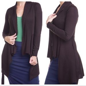 NEW Chocolate Open Front Cardigan Wrap Hi Low Hem